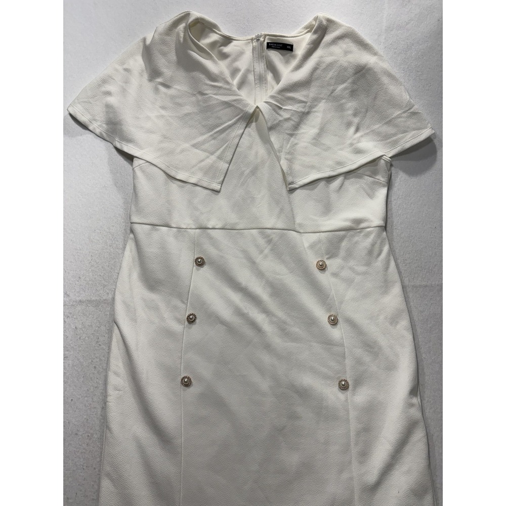 SheIn Dress Womens 4XL Plus White V Neck Cape Short Sleeve Mermaid Midi Stretch